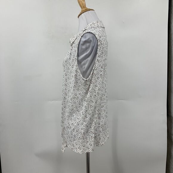 Adrianna Papell Printed Knit Blouse Women M White Sleeveless Button Up Tie Front - Picture 5 of 12
